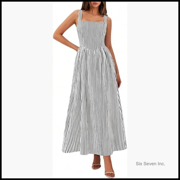 Dresses & Skirts - Lyocell Viscose Maxi Dress with Pockets Smocked Back Square Neck